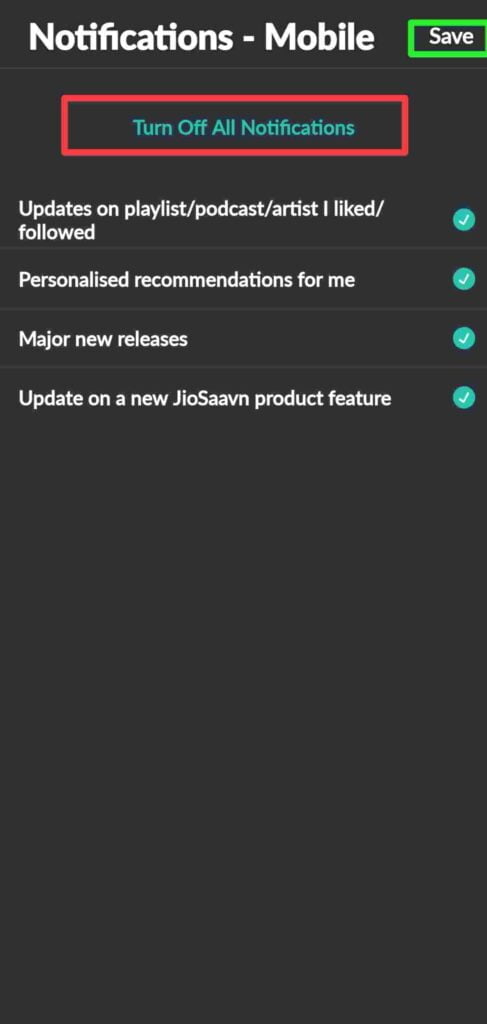 How to Turn Off or On notification on Jiosavan