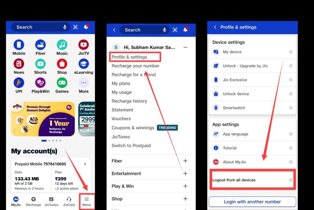 how to logout myjio app from all devices