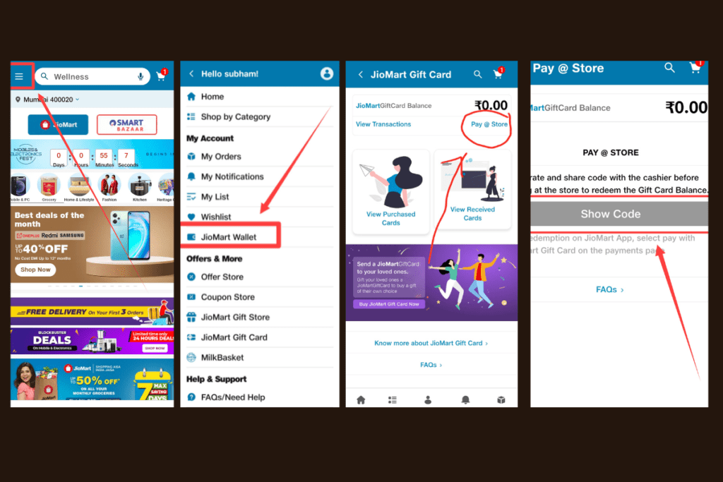 How to redeem jiomart wallet for payment 