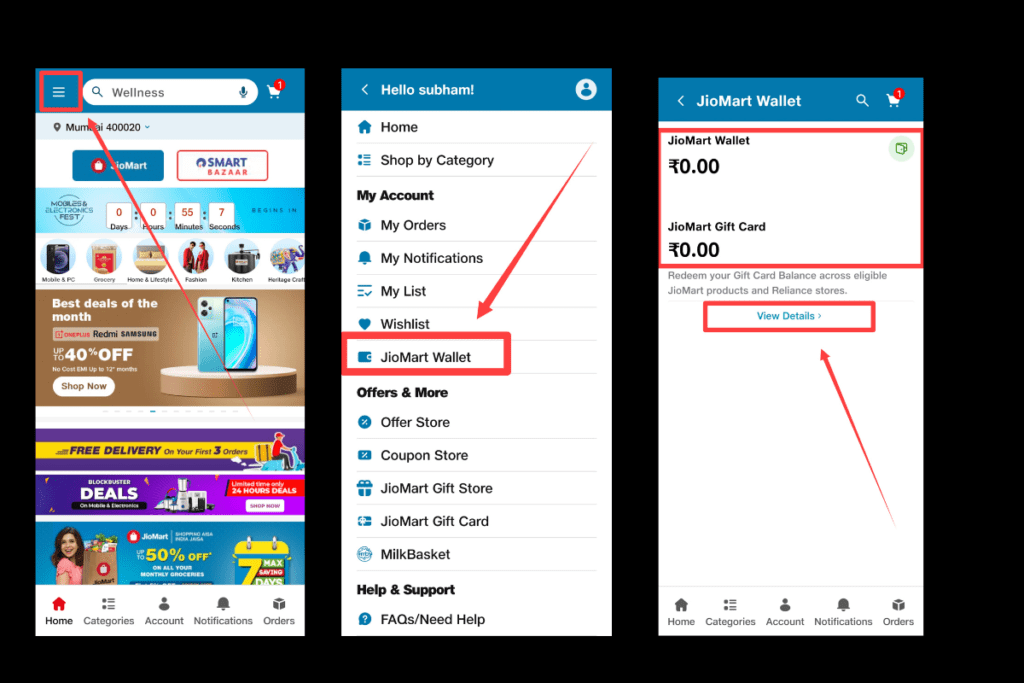 How to check jiomart wallet balance 