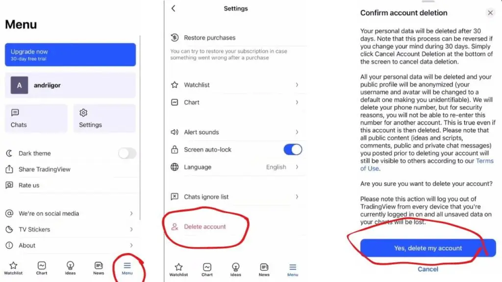 How to Delete Tradingview Account 